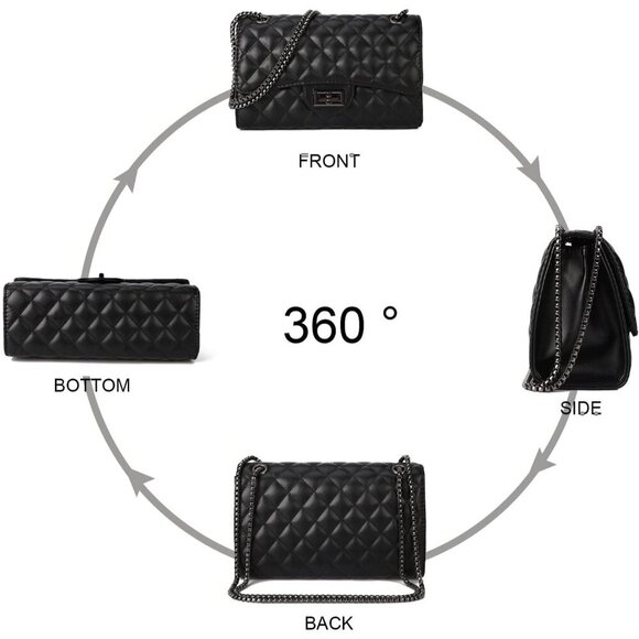 🆕 Women Black Strap Stylish Clutch Purse Quilted Ladies Chain Crossbody Bags - Picture 7 of 7